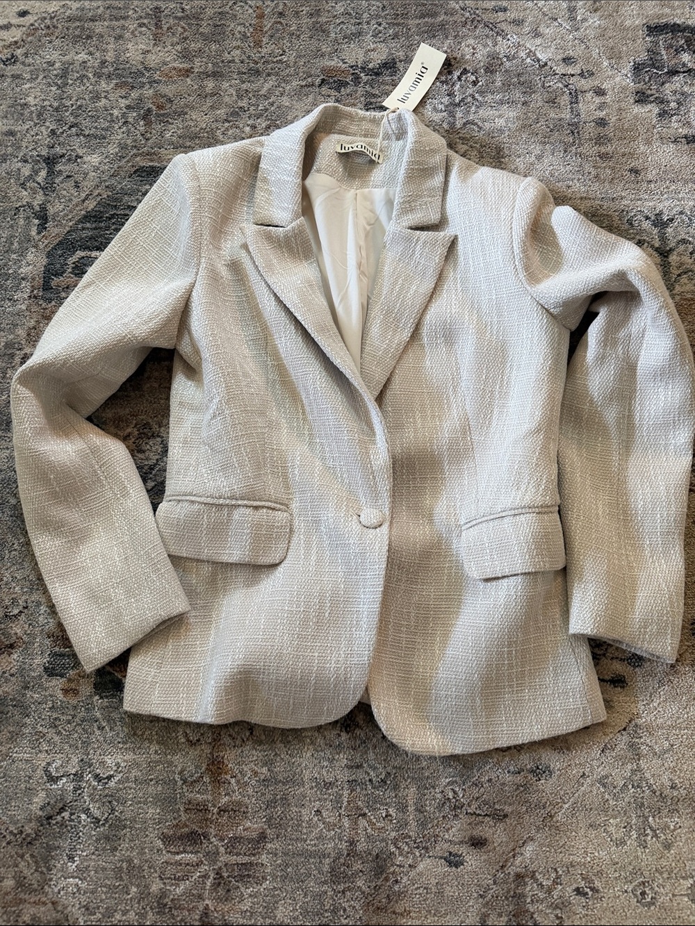 Ivanka Trump Beige-White Tweed Single-Button Blazer